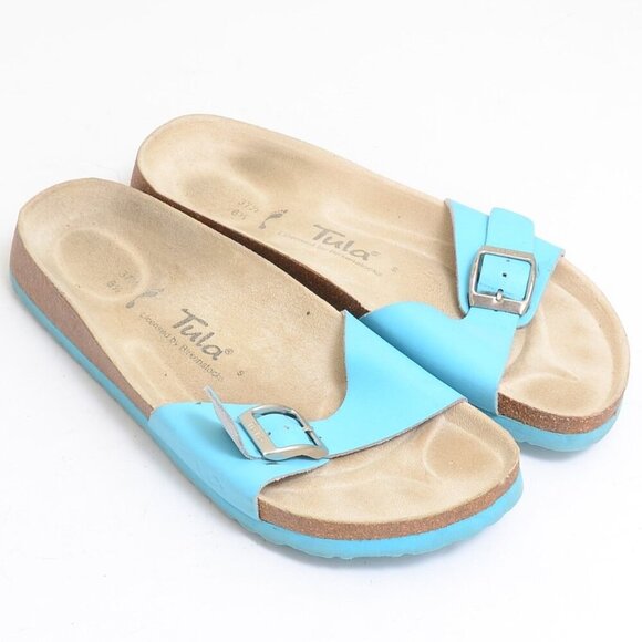 Birkenstock Tula Blue Leather Flat Wedge Slide Sandals 6.5 M US | 37.5 EU - Picture 3 of 6